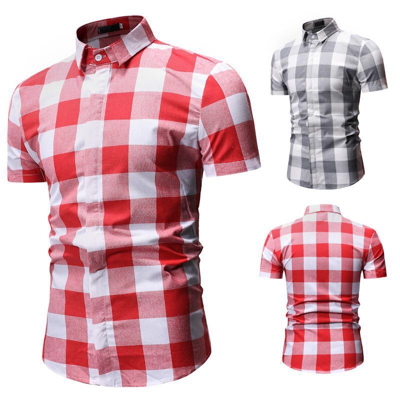 Nueva camisa a cuadros para hombre de manga corta de alta para hombres Camisas casuales de negocios Ropa social masculina Ropa a cuadros 1801-YS55