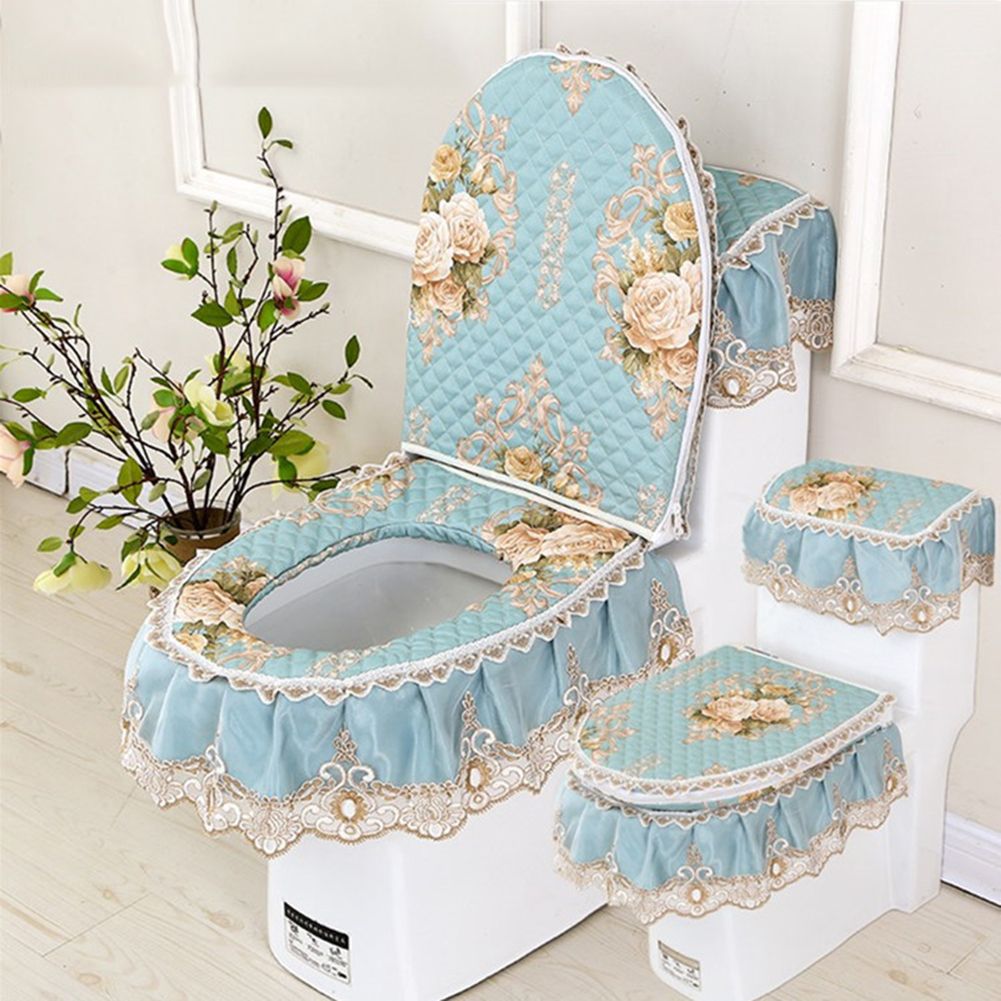 Details about   3Pcs/set Toilet Seat Cover Tank Cover Lace Lid Pads Bathroom Toilet Decor Hong2 