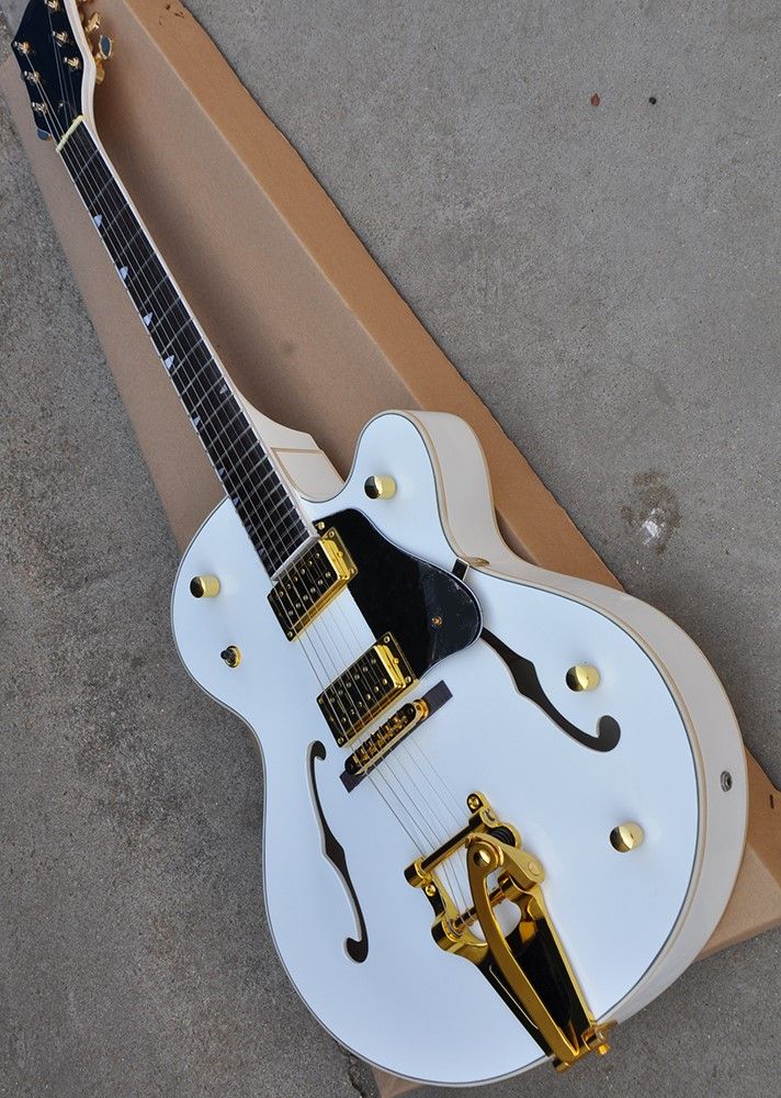 Compra Guitarra Eléctrica Semi Hueca Blanca Con Sistema De Vibrato,  Pastilla Negra, Escala De Palisandro, Servicio Personalizado Barato |  Entrega Rápida Y Calidad | Es.Dhgate