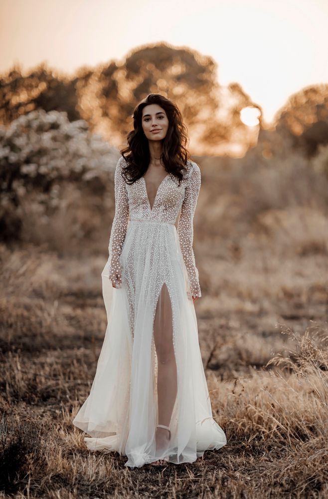 Long Sleeve Split Wedding Dresses 