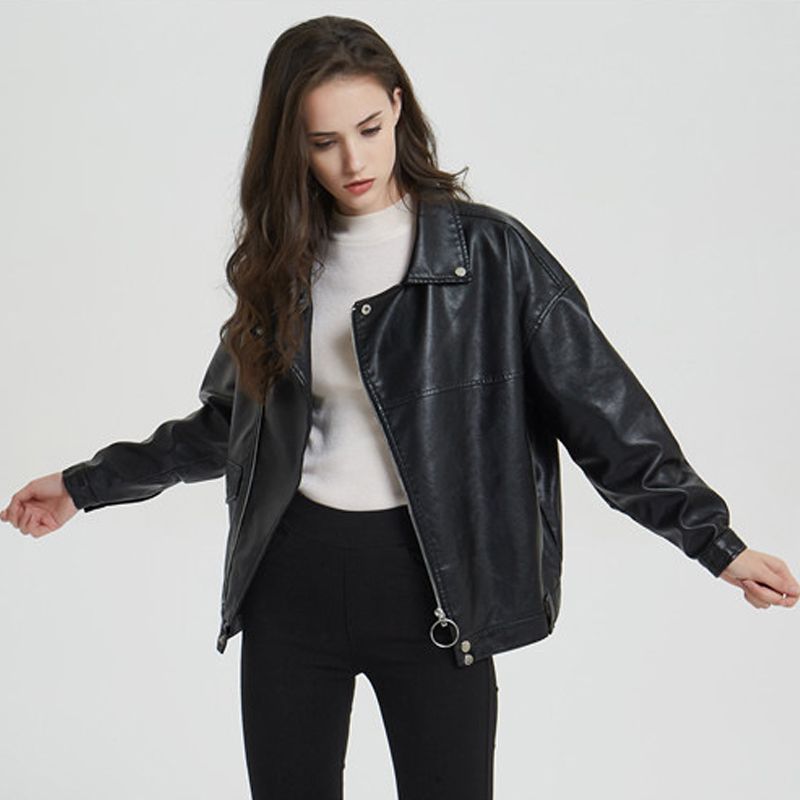 womens oversized leather moto jacket