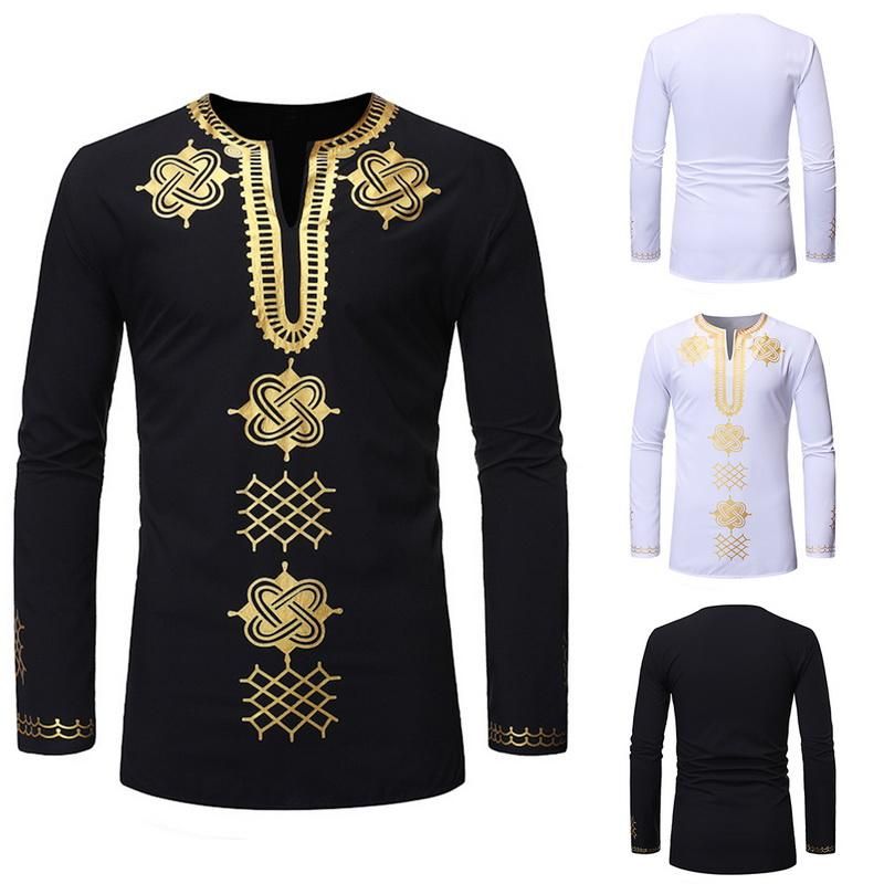 2021 Men African Style Traditional Dashiki Long Sleeve Shirt Design Men ...