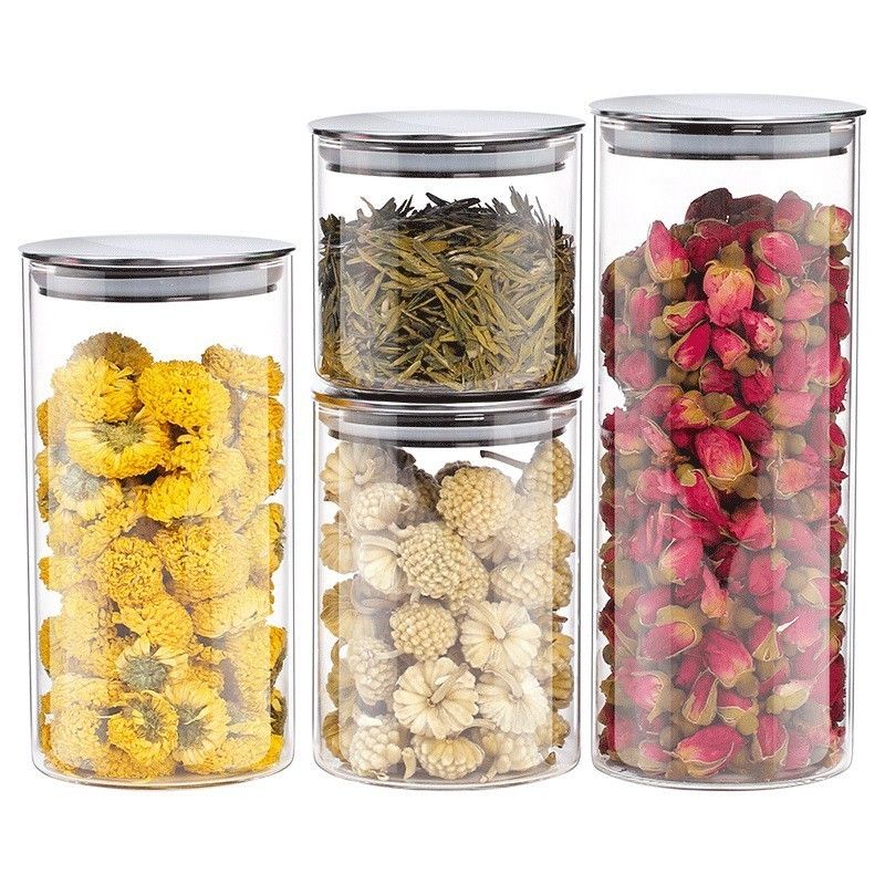 2019 Glass Storage Containers With Metal Lids Transparent Kitchen