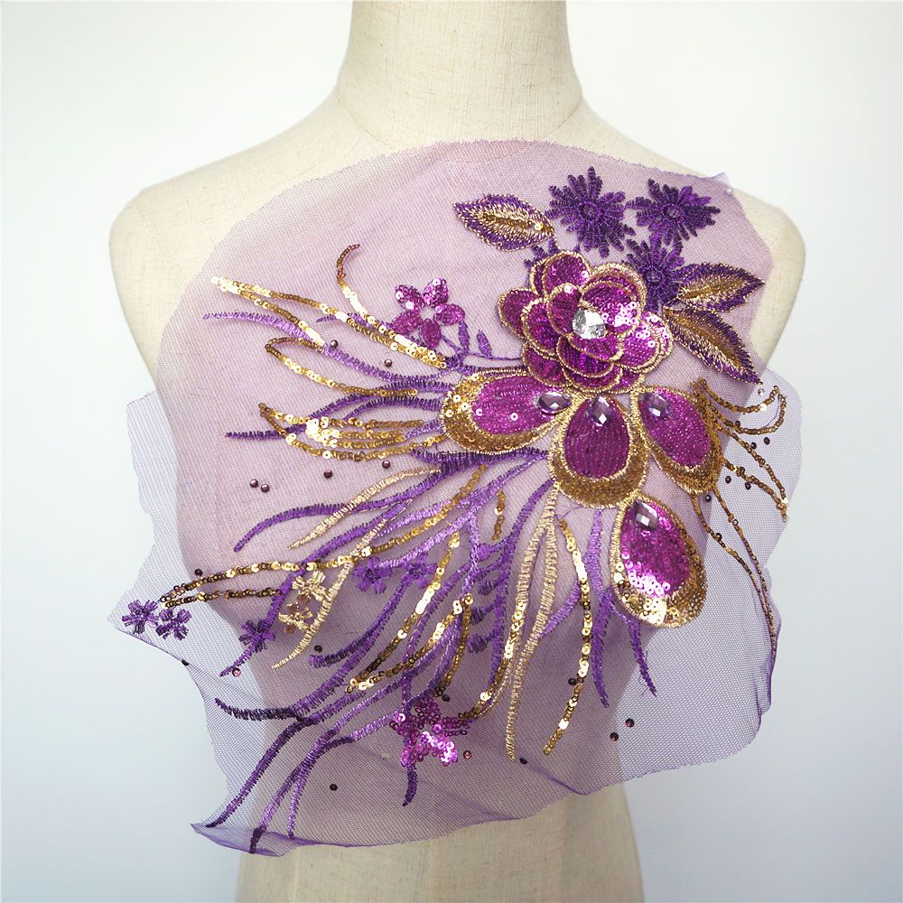 3D Floral Sequin Patch en Appliqué Couture Robe Décore Dentelle Broderie