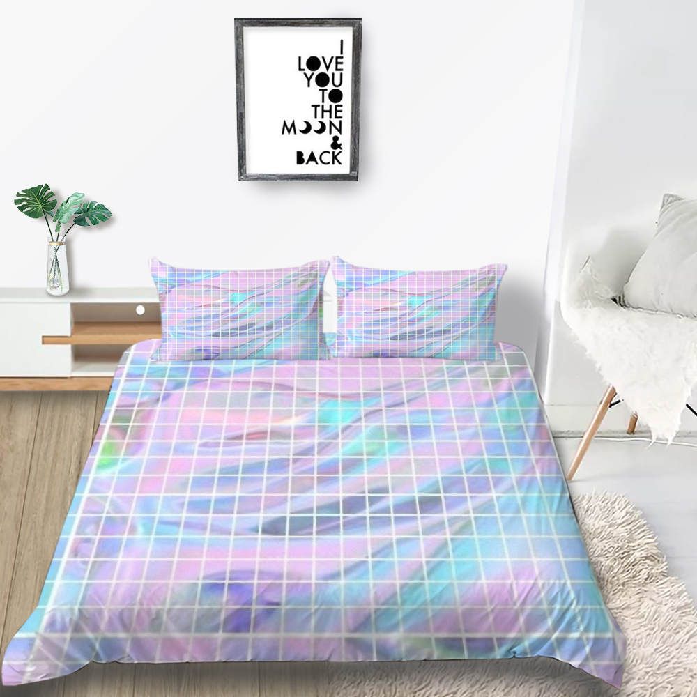 Lattice Bedding Set For Girl Mysterious Fantasy Colorful Duvet