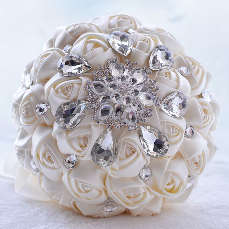 2019 Bling Bling Crystal Adorned Artificial Satin Rose Bridal