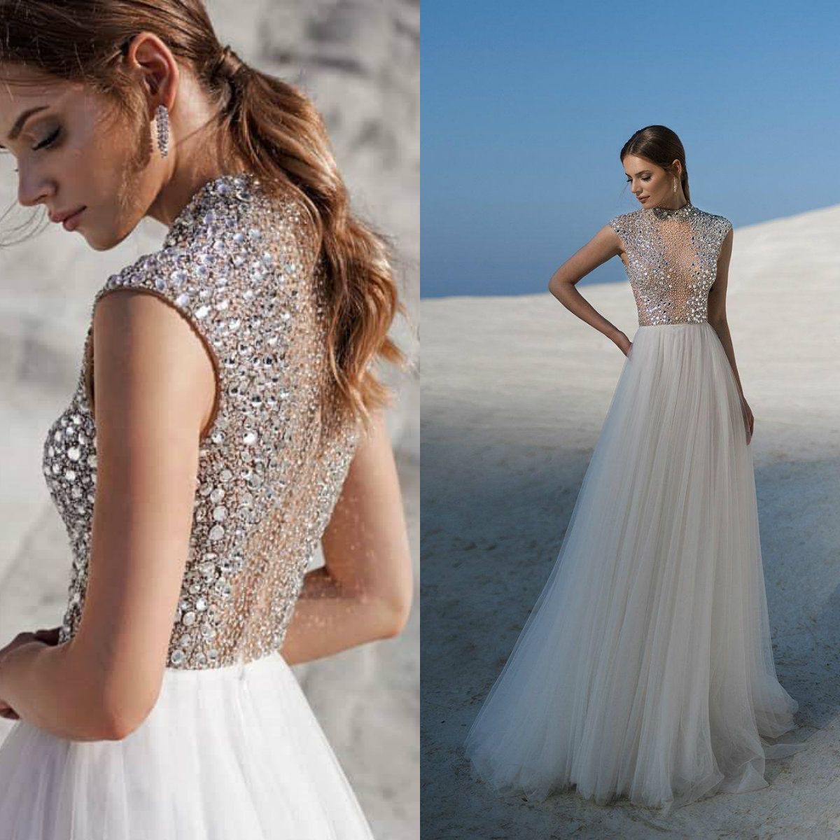 high neck beach wedding dress