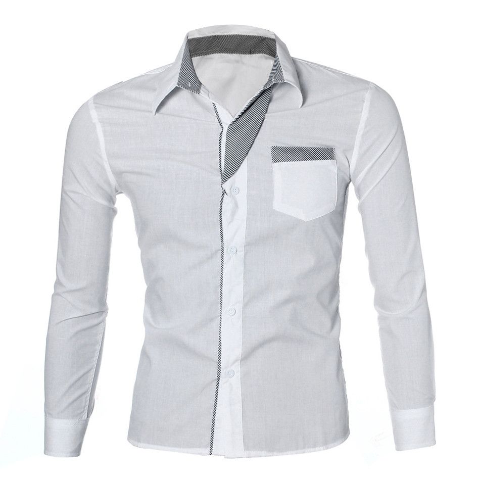 Moda 2019 Camisas formales para hombres Cuello alto de larga Camisa blanca vintage Hombres