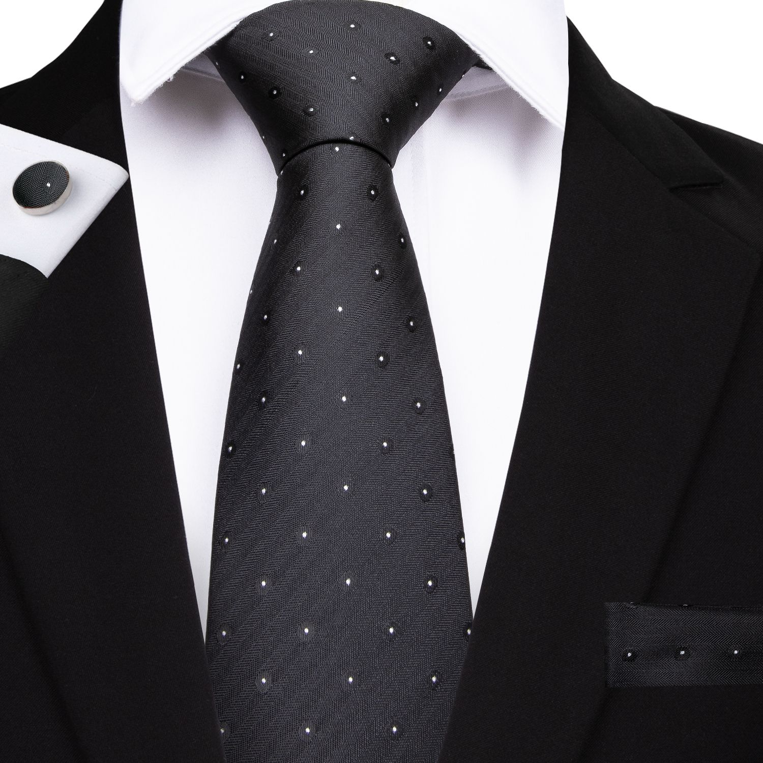 2020 Hi Tie Black Classic Necktie Set White Dot 100 Silk Ties For