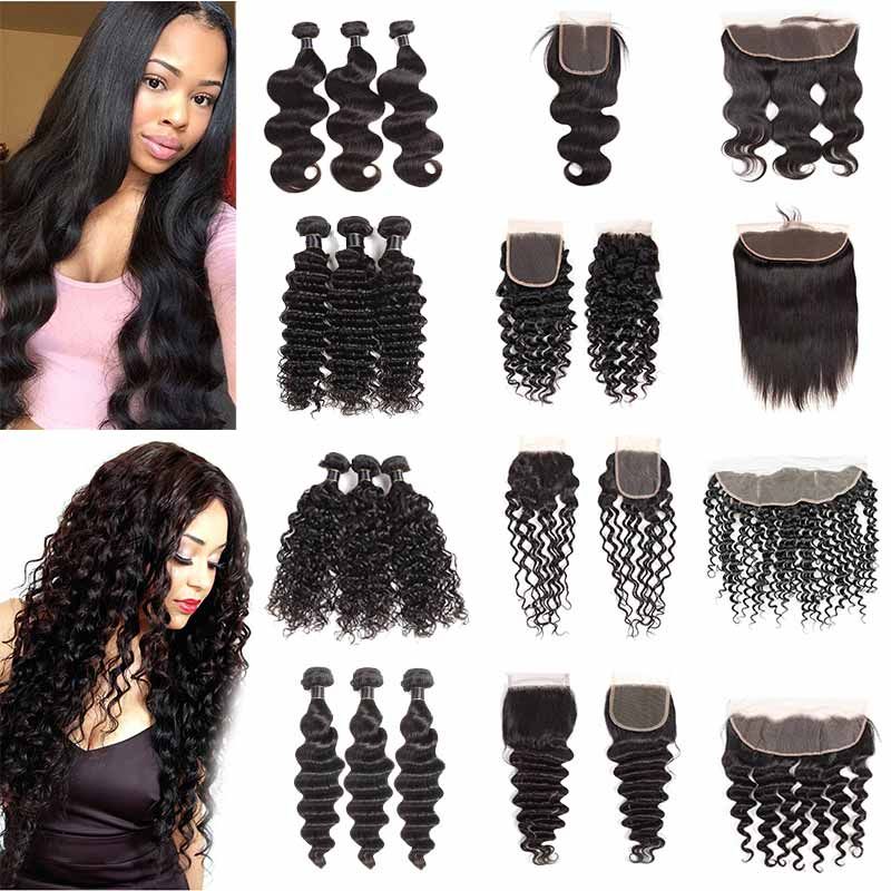 Brazilian Virgin Hair Straight Body Wave Weaves With Lace Closure