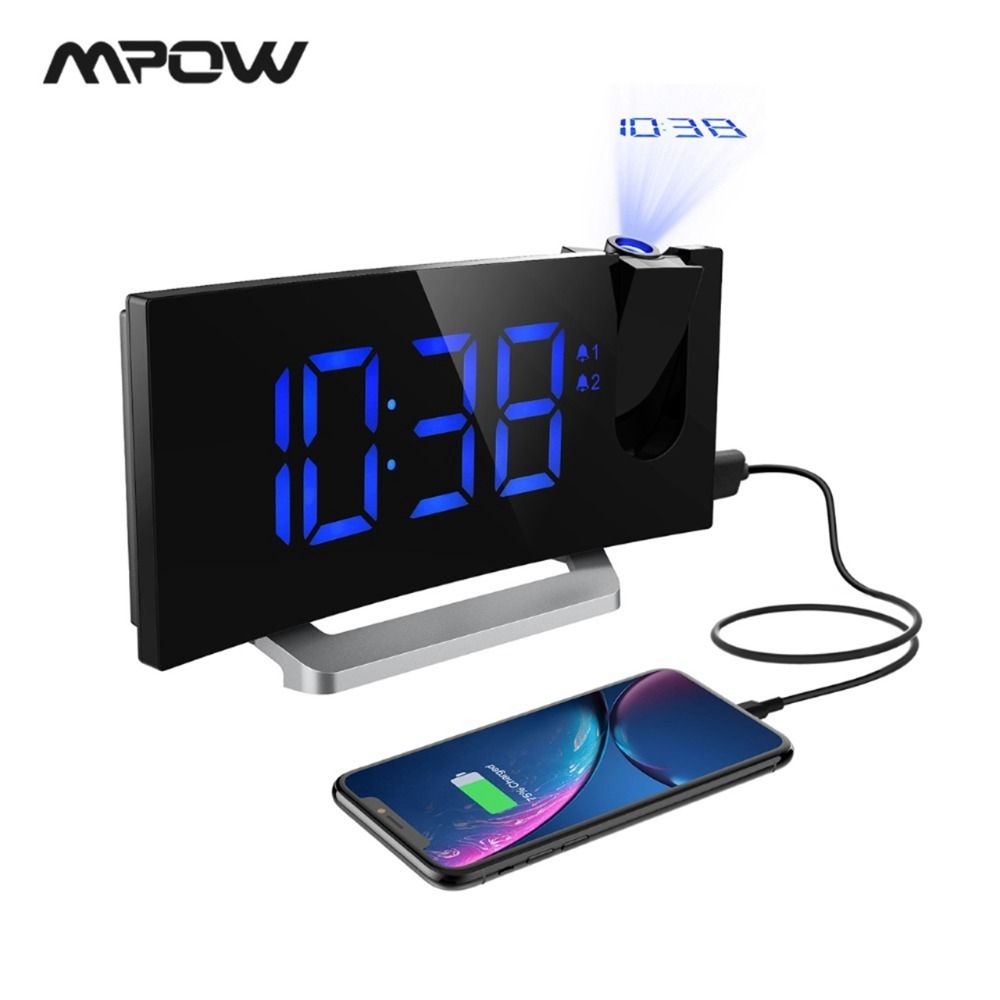 Mpow 5/" LED Display Projection Alarm Clock FM Radio Digital Snooze Alarm Clock