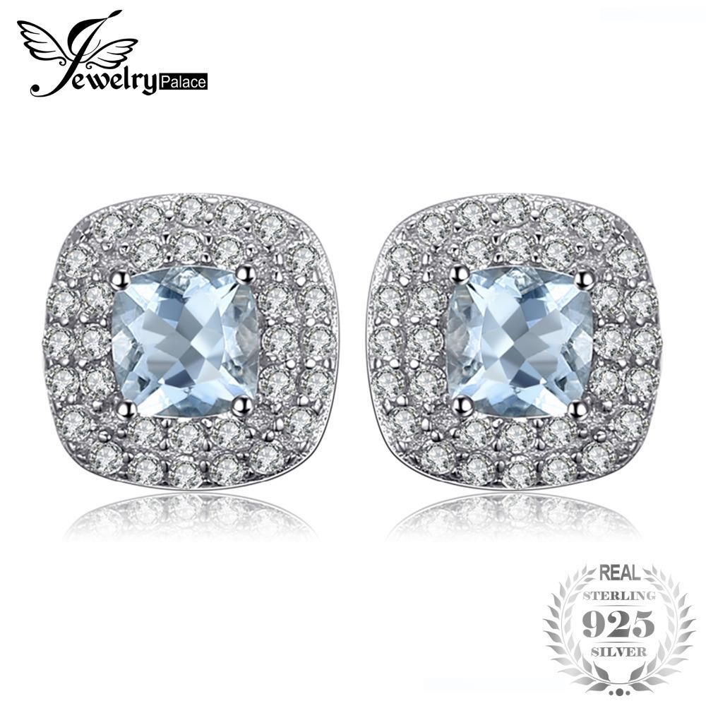 2019 Jewelrypalace Cushion Cut 0 9ct Natural Aquamarine Halo Stud