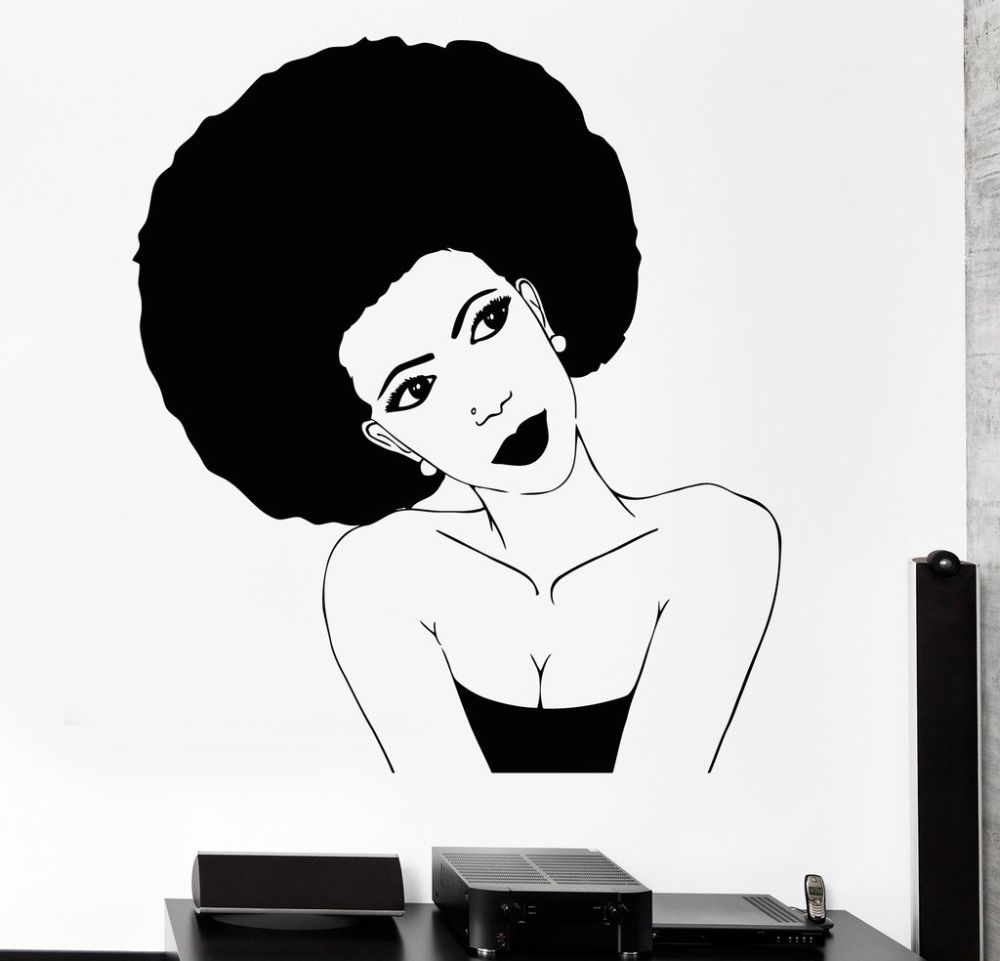 Grosshandel Afro Frisur Vinyl Wandaufkleber Schwarz Afrikanische Frau Haar Stylist Salon Schonheit Aufkleber Personlichkeit Design Tapete Von Joystickers 12 76 Auf De Dhgate Com Dhgate