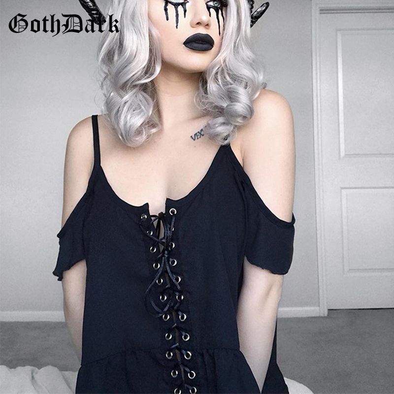 Compra Goth Dark Black Camiseta De Mujer Moda Sólido Verano 2019 Harajuka  Camiseta Estilo Gótico Ropa Femenina Vendaje Splice Tops Y19072001 Barato |  Entrega Rápida Y Calidad | Es.Dhgate