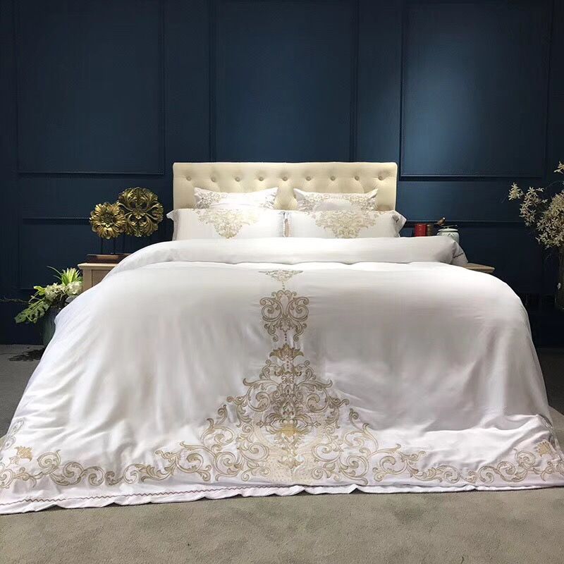 Gold Silver White Luxury Silk Bedding Set Queen King Size Bed Set