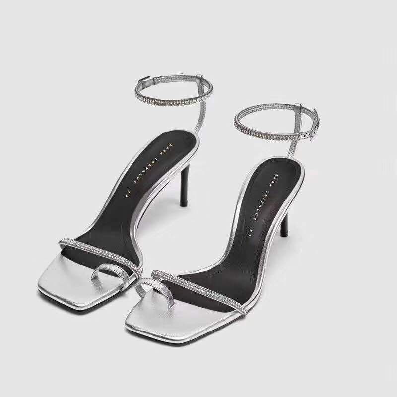 silver stiletto high heels