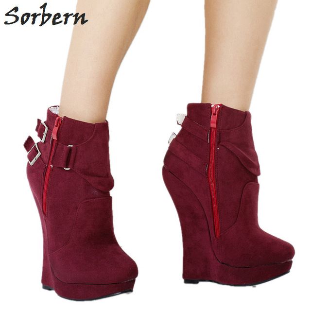 Compre Sorbern Vinho Tornozelo Vermelho Botas De Cunha Sapatos De Plataforma De Salto Alto Mulheres Plus Size Saltos Confortáveis Botas De Punk Botas De Plataforma Preta De Plus_shoes_store, $619,77 | Pt.Dhgate.Com