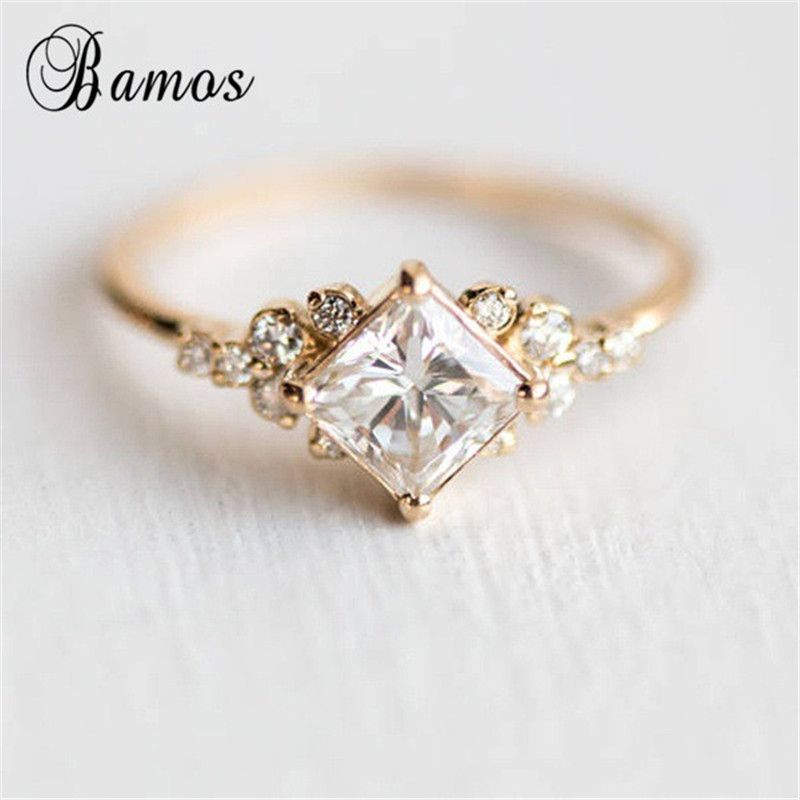 Acquista Bamor Princess Cut Zircone Anello Di Fidanzamento Vintage Color Oro Promessa Anelli Di Nozze Le Donne Semplici Gioielli Di Estate Miglior Regalo A 6 8 Dal Rocketer Dhgate Com