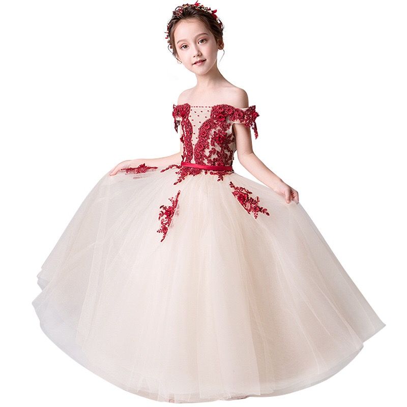 champagne and burgundy flower girl dresses