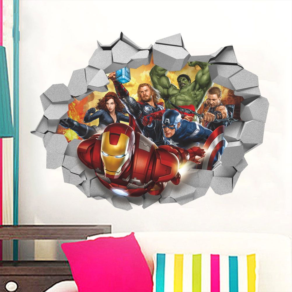 Details about   Movie Avengers Through Wall Stickers For Kids Home Decor Effect Poster BrokenMov