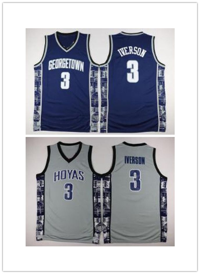 Discriminar Terraplén Profesor Georgetown Hoyas Iverson College Basketball Jersey Universidad Allen Cosido  Iverson Camisetas Camisetas NCAA baratas Azul gris