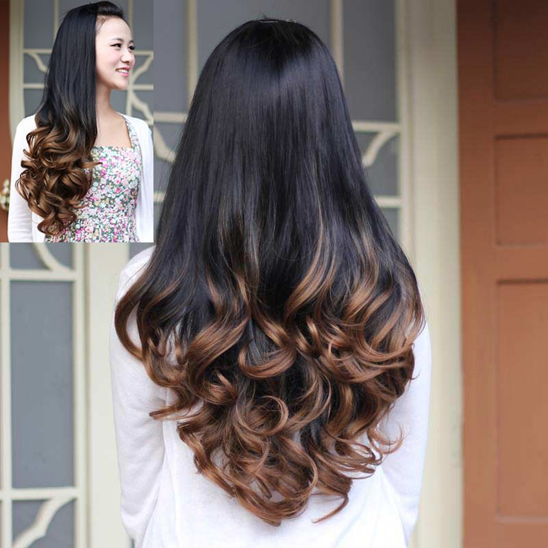 Wig Female Fashion Long Curly Hair Dyed Gradient Half Set Of Pear
