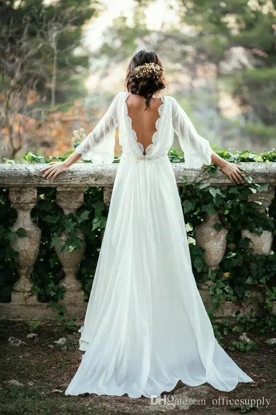 Compra Vestidos De Novia De Estilo Rústico Con Cuello En Barco, 2018, Una  Línea De Gasa Con Encaje, Mangas Largas, Espalda Abierta, Vestidos De Playa  Barato | Entrega Rápida Y Calidad | Es.Dhgate