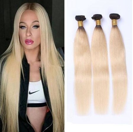 Ombre Blonde Indian Peruvian Malaysian Blonde Straight Hair Weave