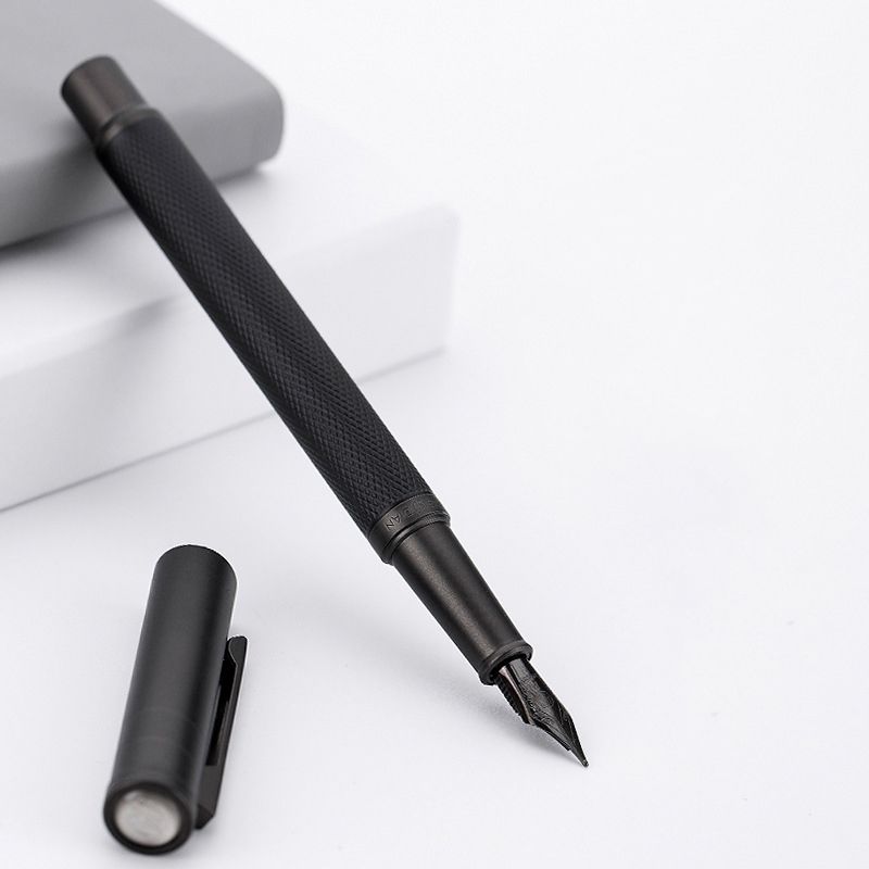 Black Metal Fountain Pen Titanium Black EF//F//Bent Nib Beautiful Tree Texture