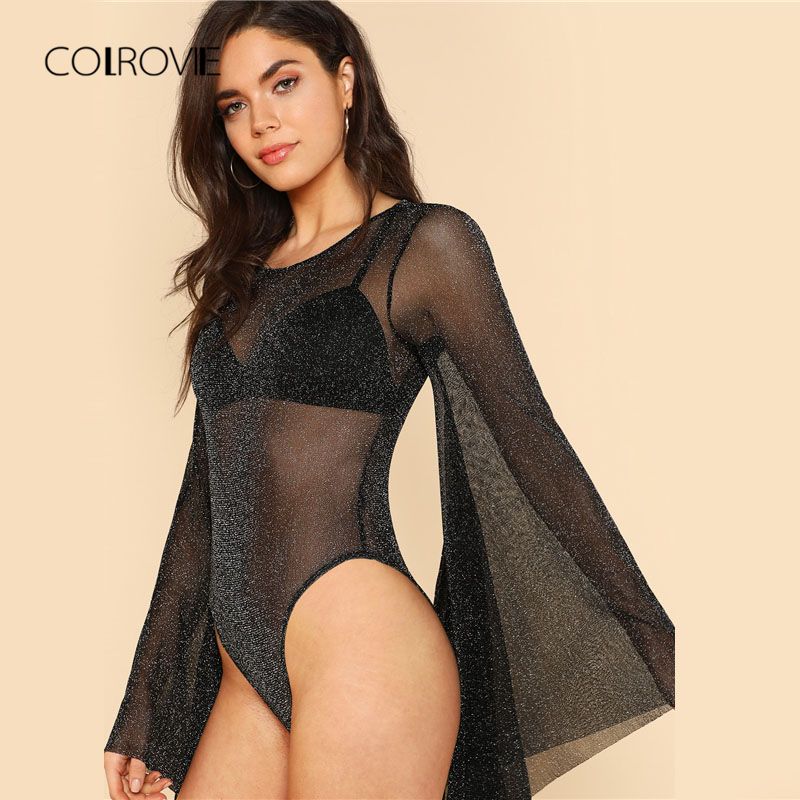 black bell sleeve bodysuit