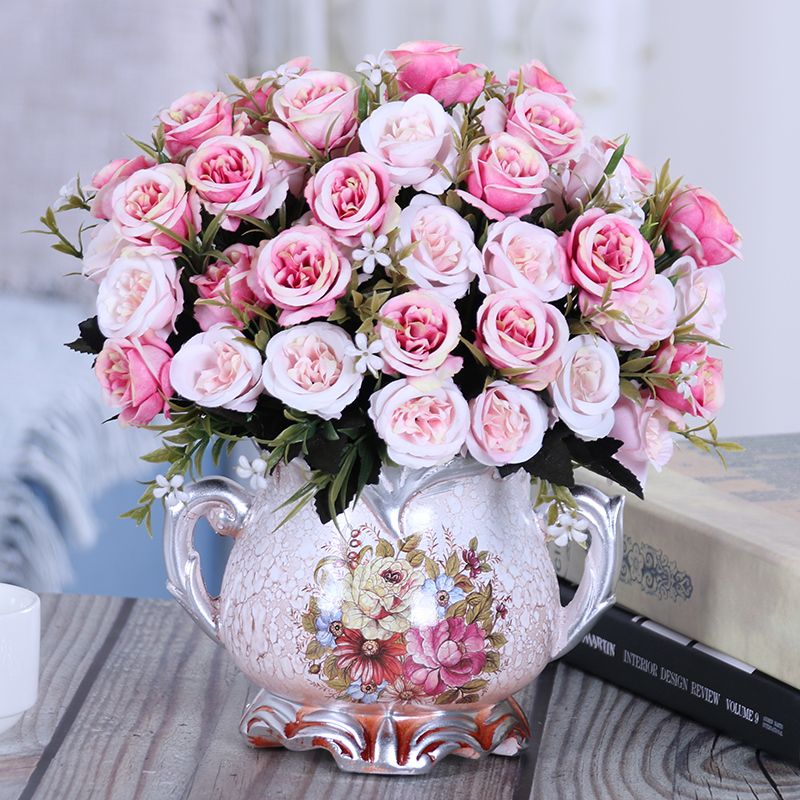 European Resin Vase Artificial Flower Set Figurine Home Crafts
