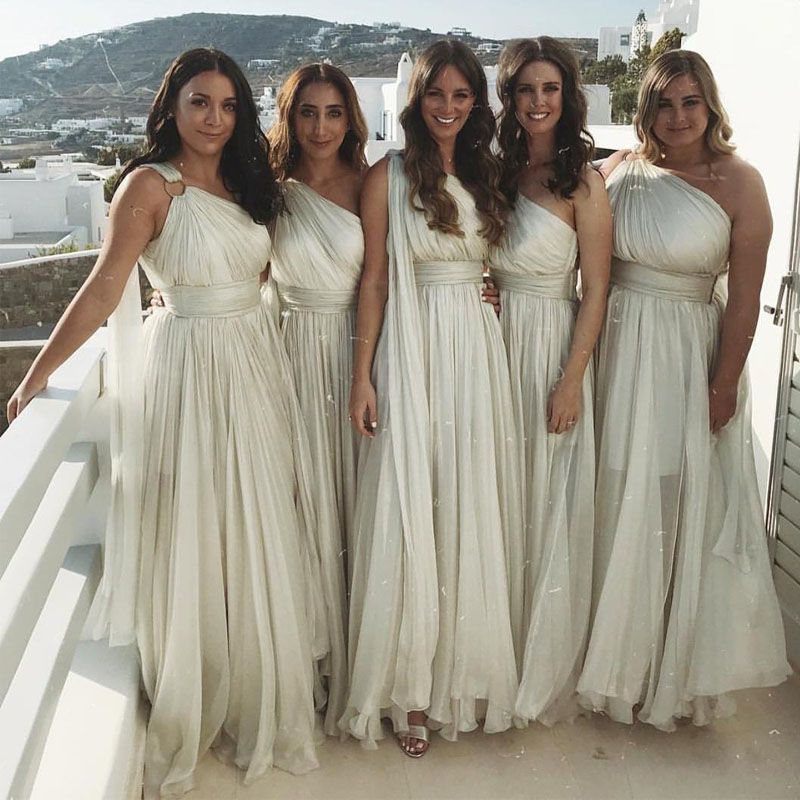 one shoulder long bridesmaid dresses