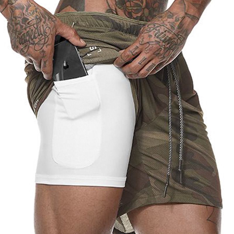 mens gym shorts 2 in 1