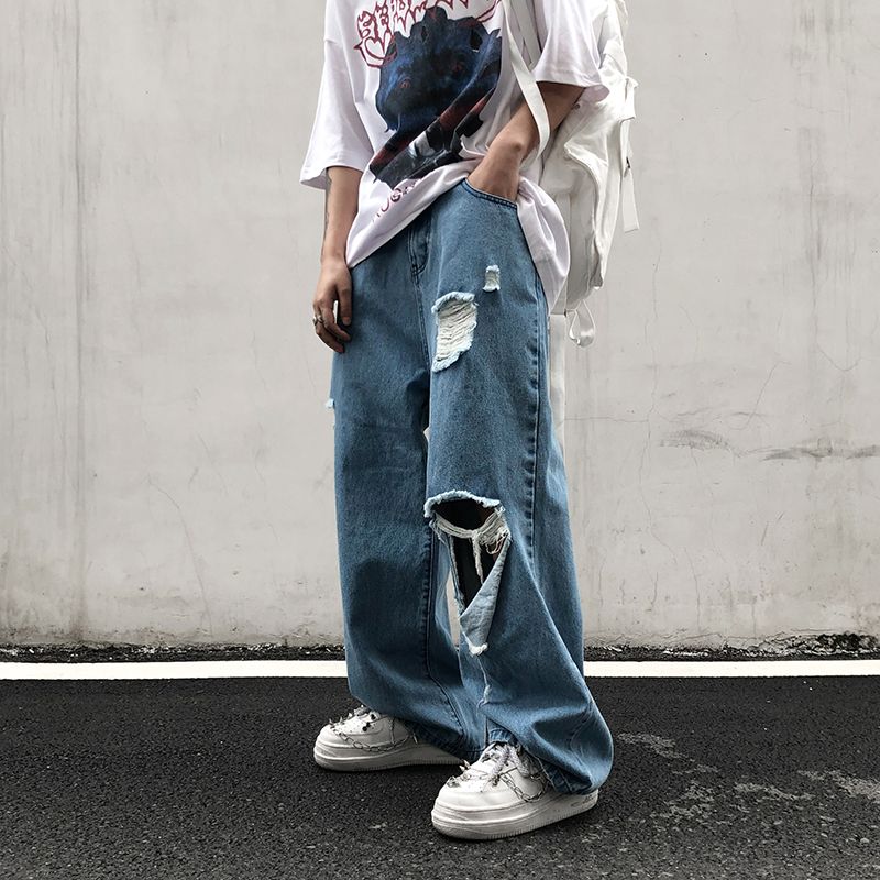 Compra Jeans Menores Descledido Ripe Ripped Moda Hip Hop Holido Suelto  Suelto Pierna Pantalones Pantalones Streetwear Damaged Mens Barato |  Entrega Rápida Y Calidad | Es.Dhgate