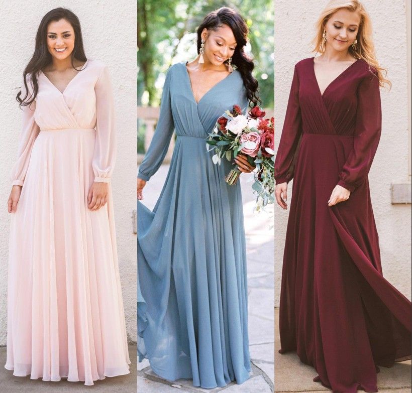 Chiffon Bridesmaid Dresses With Sleeves 