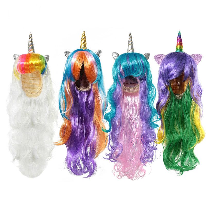 28 Womens Hair Wig Long Big Wavy Hair Heat Resistant Multi Color Wig for Cosplay/Halloween Party Costume My Little Pony Wigs 70cm Rainbow