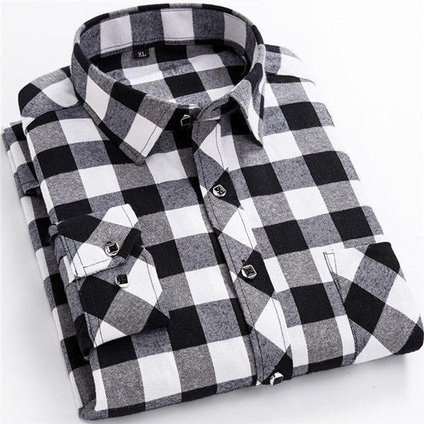 2019 Fashion Men Slim Shirts Autumn and Winter Thickening Warm Plaid 24 Colors