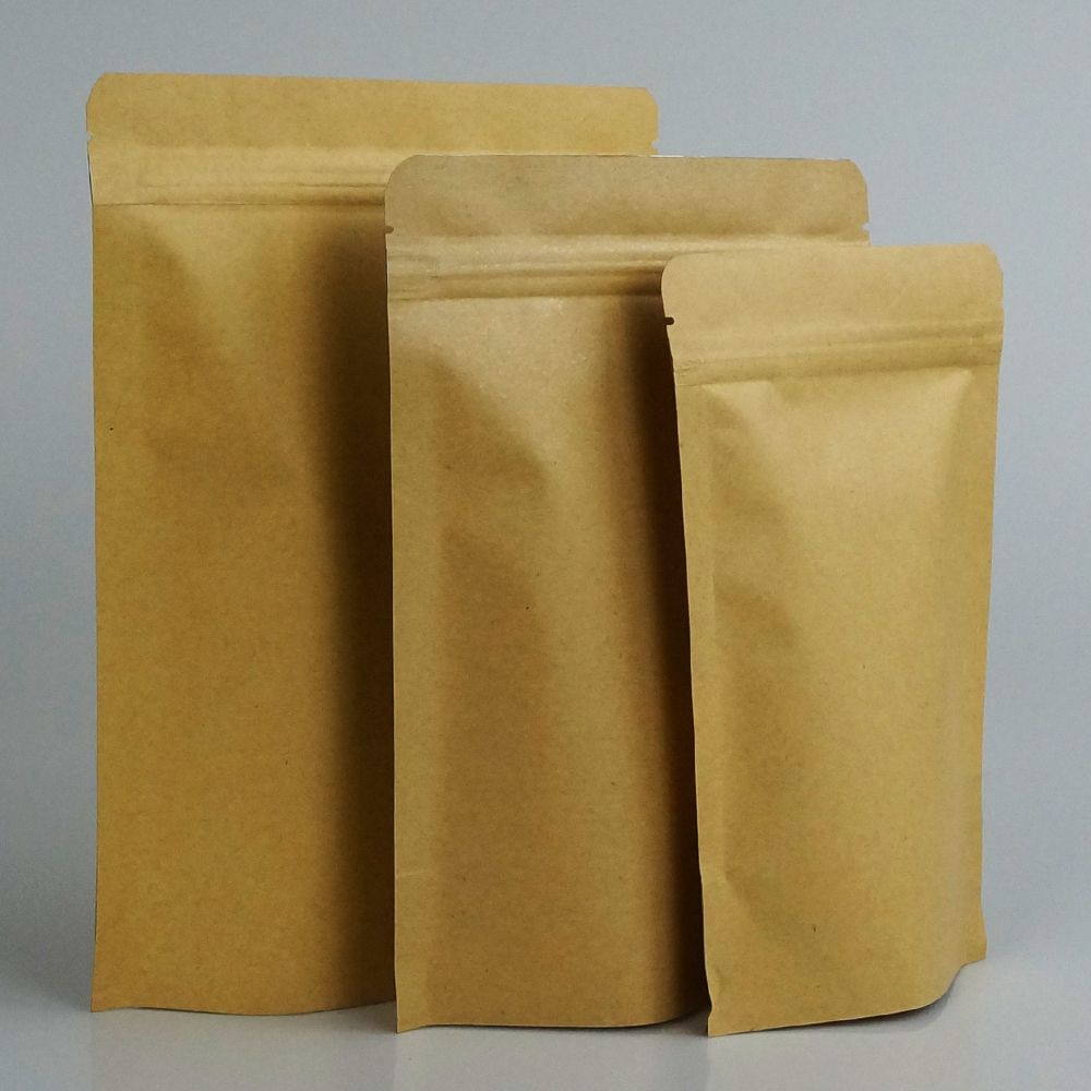 Bolsas sellables bolsa de papel kraft marrón con cremallera resellable de pie para válvula de café de grado alimentario paquete de 100 