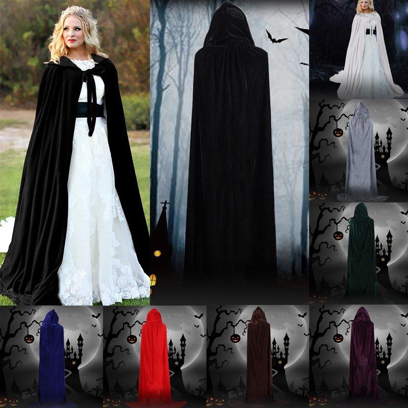 Acecharming Womens Velvet Hooded Cloak Full Length Cloak Witch Costume for Halloween Christmas Party Cosplay 