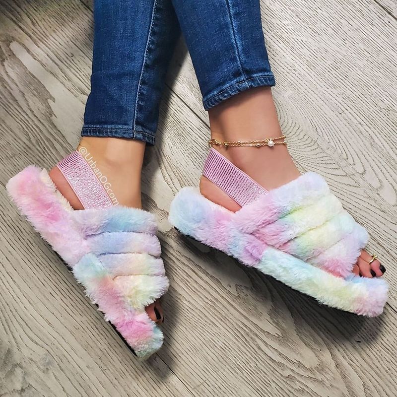 womens fluffy flip flop slippers