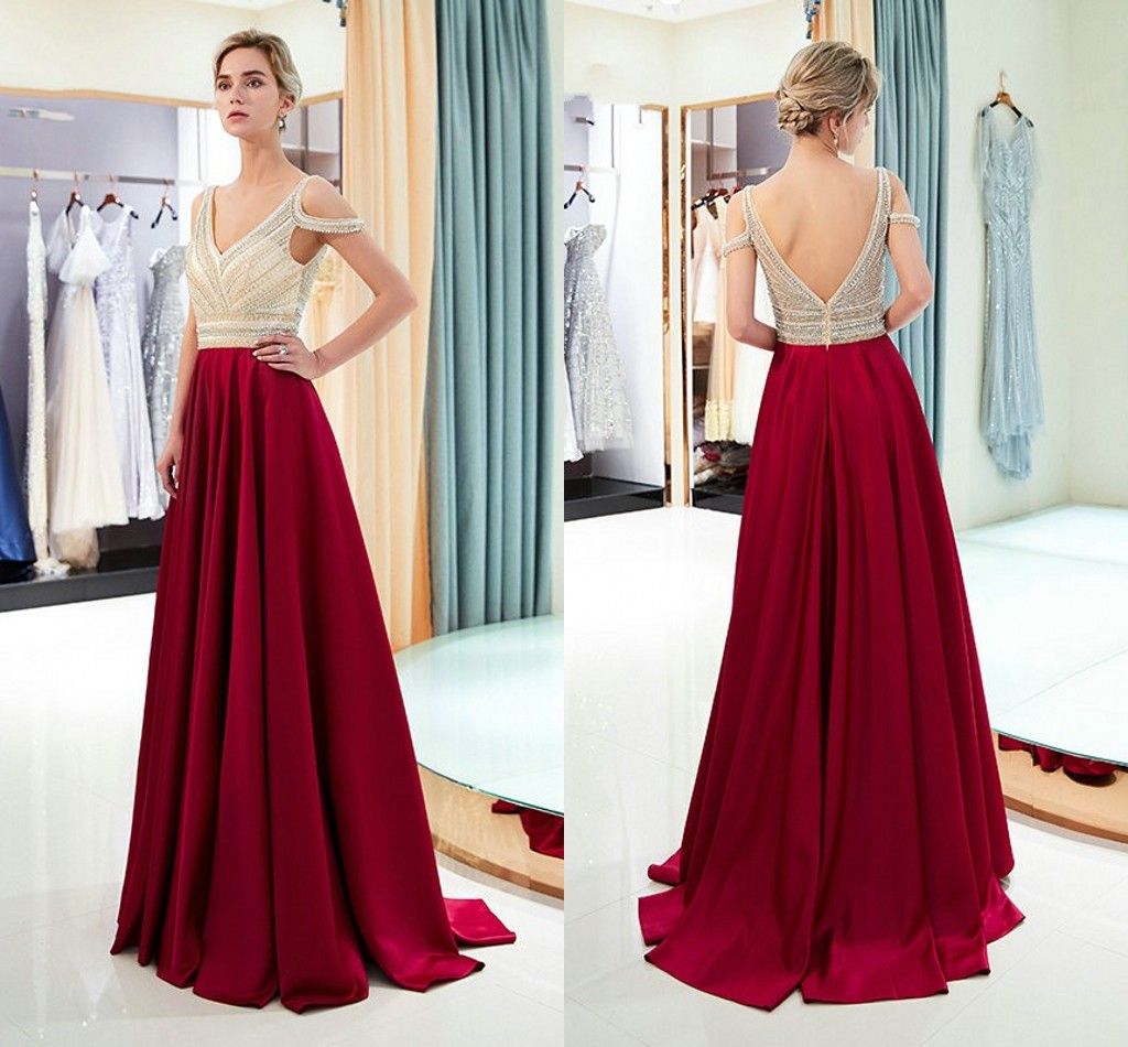 Expensive Beading Crystal Prom Dress Formal Dresses 2019 Off The Shoulder V Backless A Line Dresses Evening Wear Party Elegant Formal Gowns Western