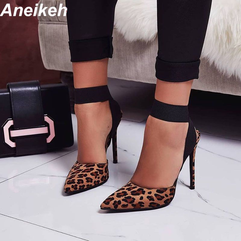 Vestido Aneikeh Zapatos Mujer Otoño Primavera 2019 Mujer Zapatos Stilettos punta Correa de tobillo de