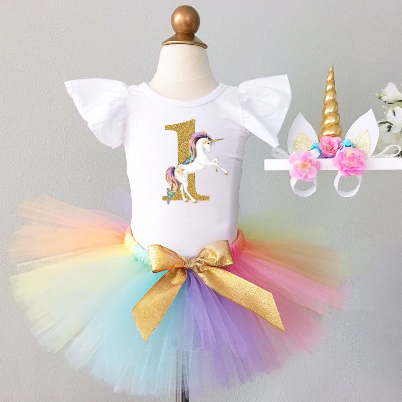 Ropa de bebé niña Vestidos Vestido de unicornio de 1 año Cumpleaños Unicornio Romper