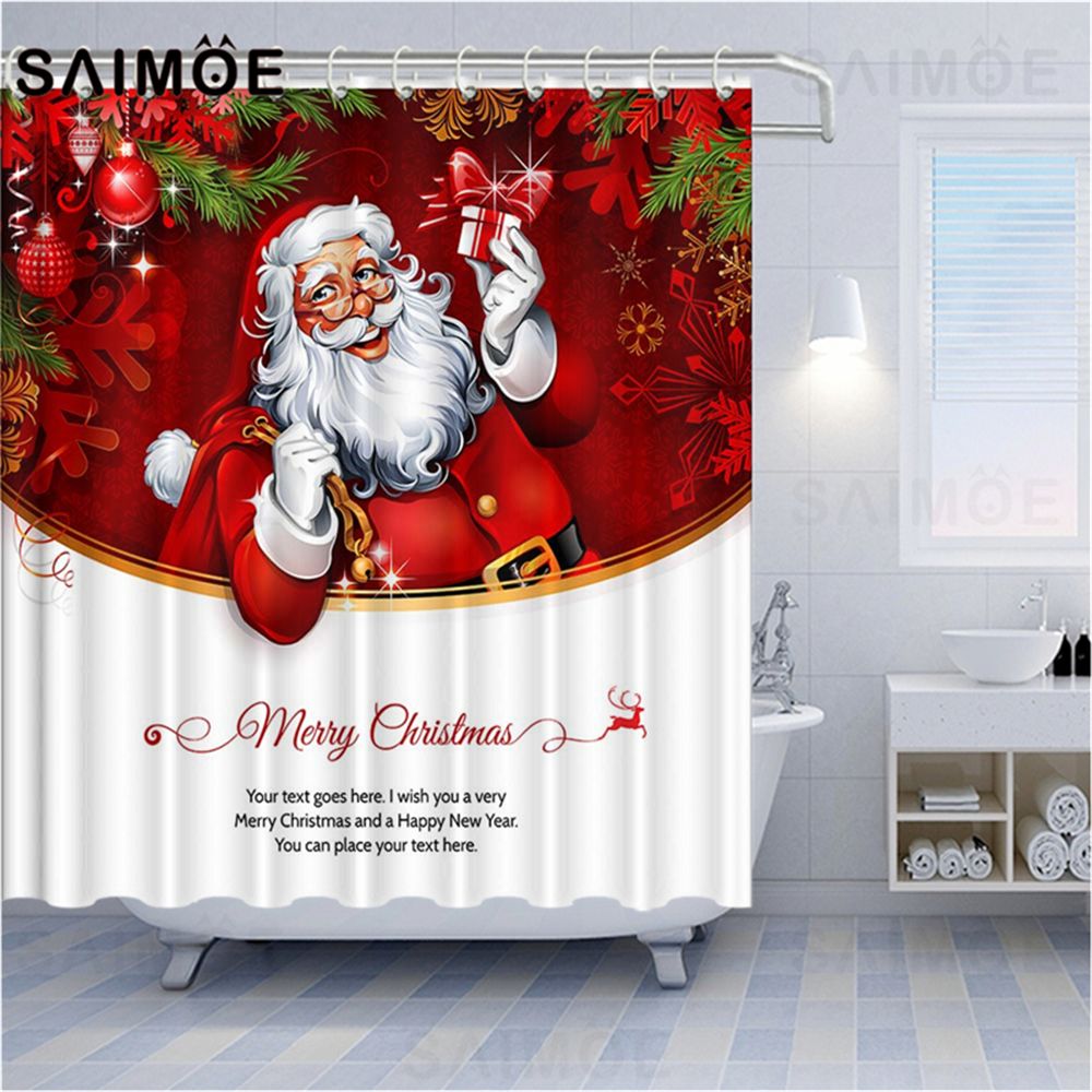 Christmas Santa Deer Gifts Store Sweater Shower Curtain Set Bathroom Decor 180cm