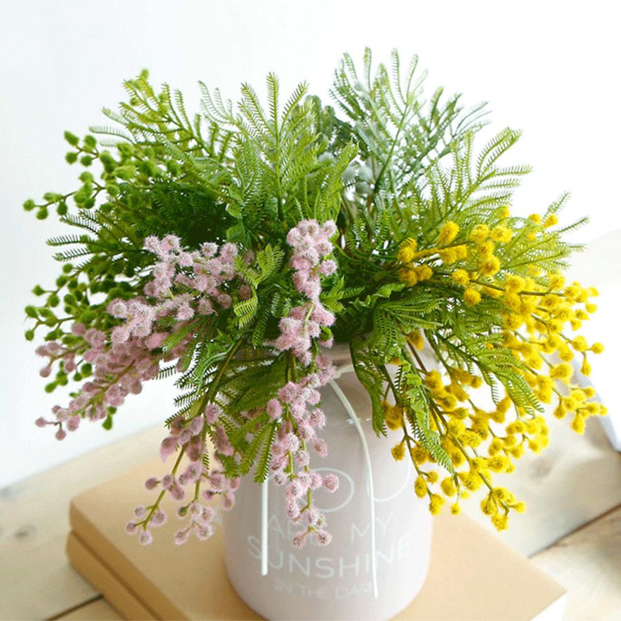 2020 Artificial Flowers Bunches Flocked Acacia Bride Holding Bouquet