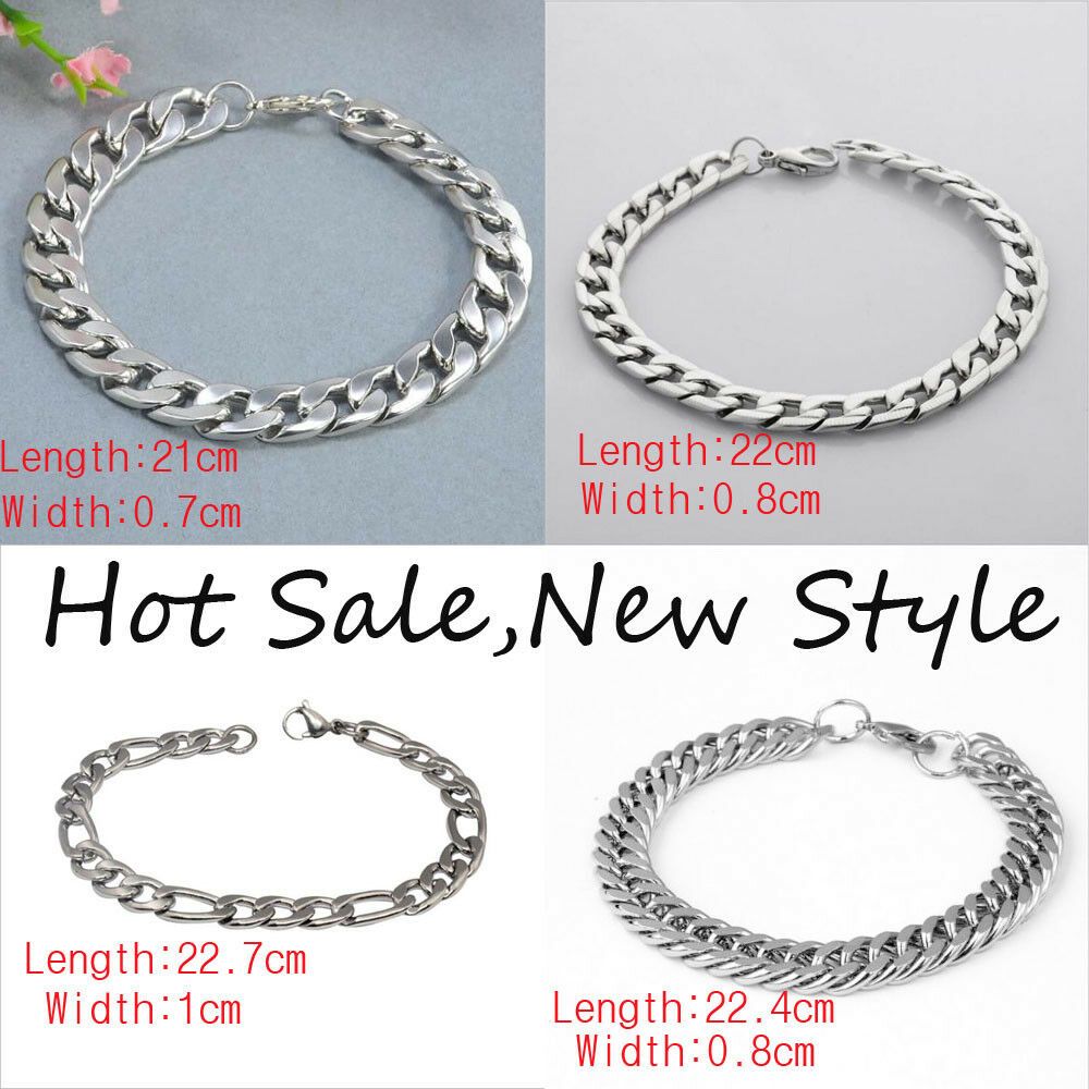 Silver Men's Stainless Steel Chain Link Punk Bracelet Wristband Bangle Jewelry
