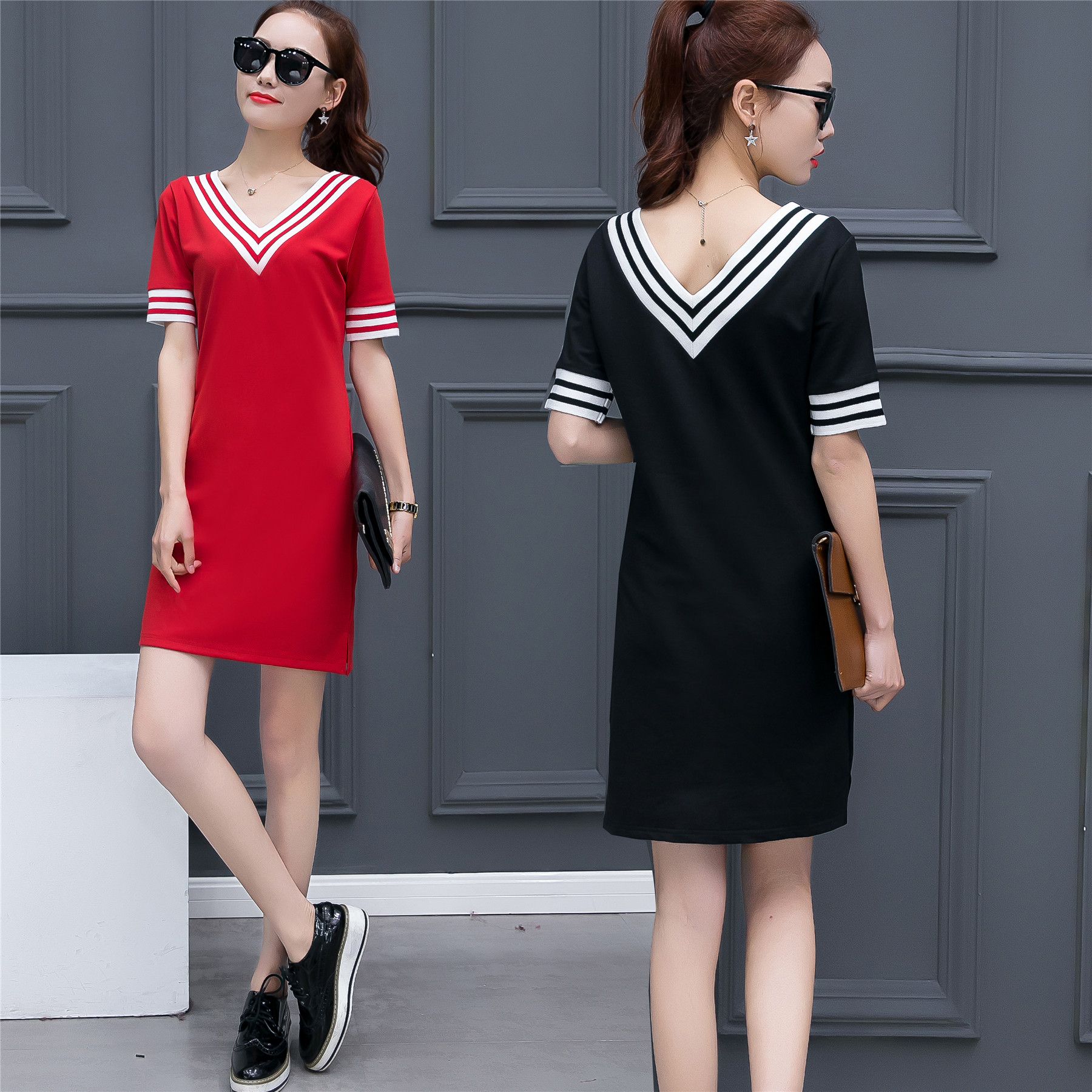 photo Korean Red Striped Shirt Outfit dhgate com