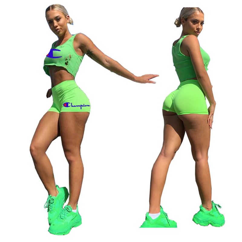champion women's two piece fitness set