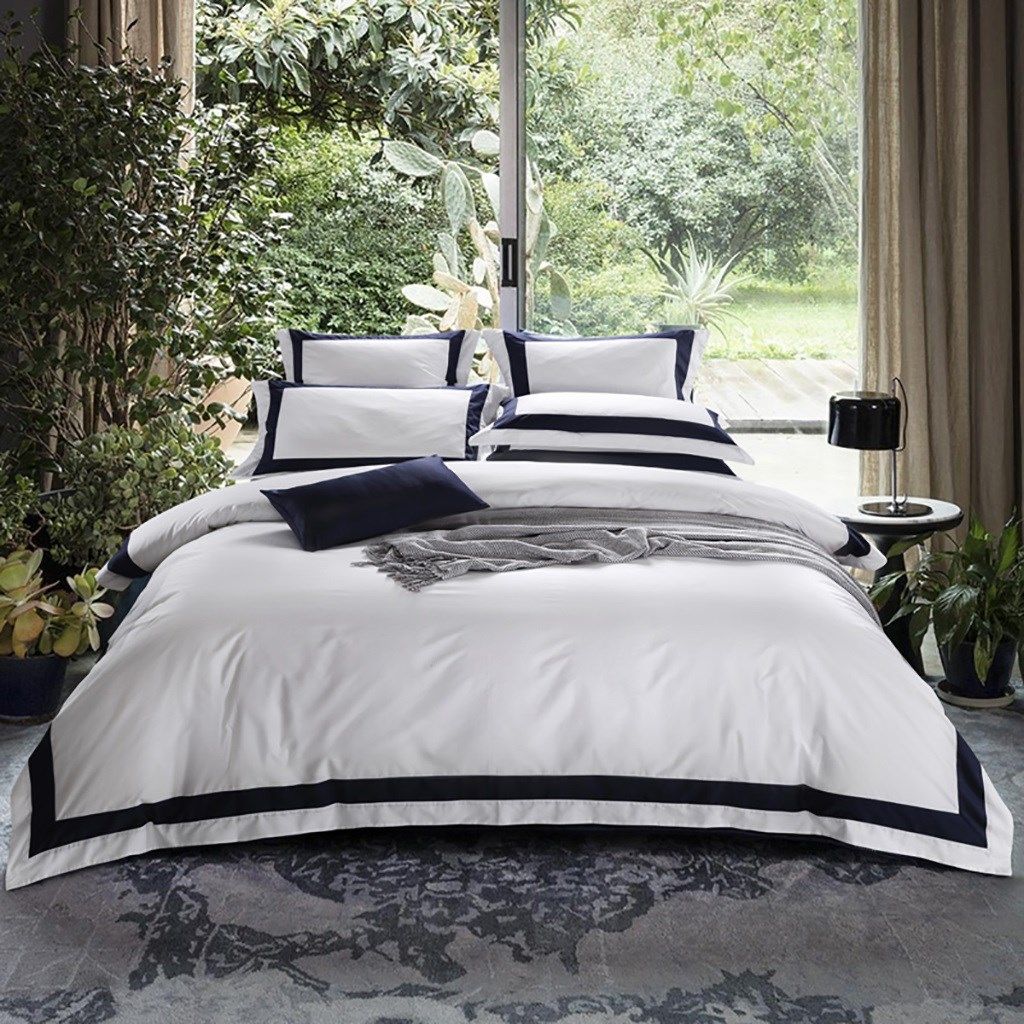 2020 Duvet Cover Set Satin With 2 Shams 1 Bed Flat Sheet Navy Blue