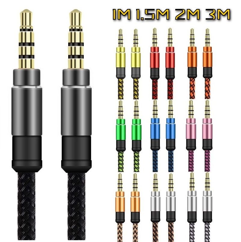 2020 Braided Nylon Auxiliary Cable 1m 1.5m 2m 3m 3.5mm Jack Male To
